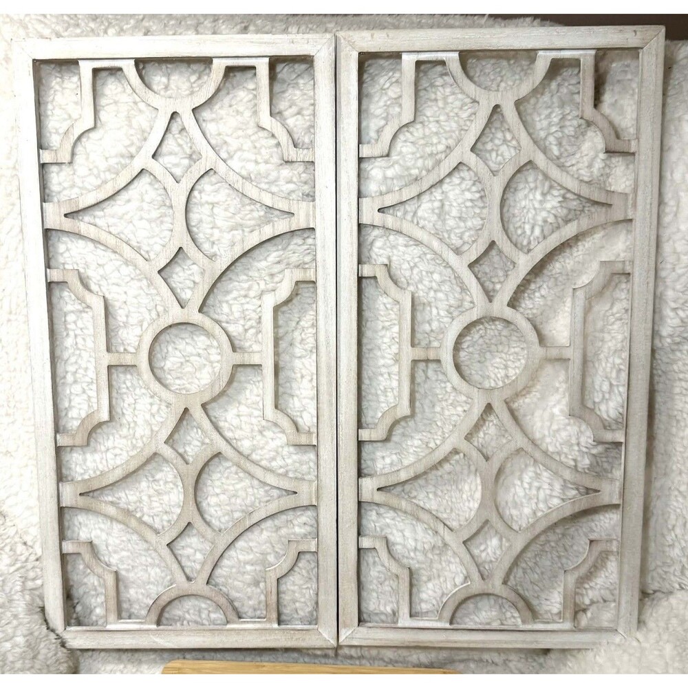 Set of 2 Wood Lattice Wall Hangings White Threshold Modern READ